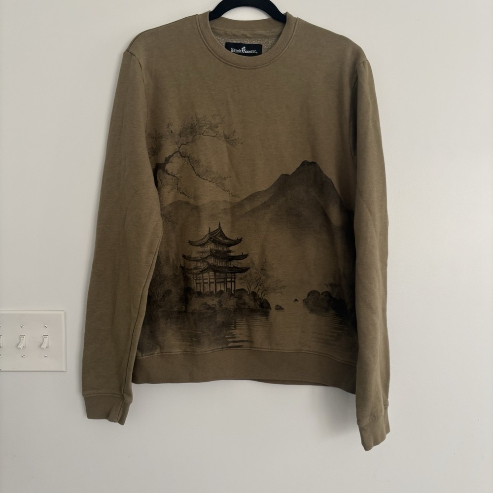 Blind Rooster Men's Japanese Asian Landscape Print Sweater SzL